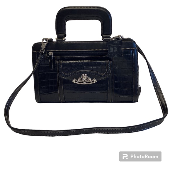 Vtg Leather Marc Chantal Western Style Top Handle Croc Embossed  Leather Satchel - Picture 1 of 14